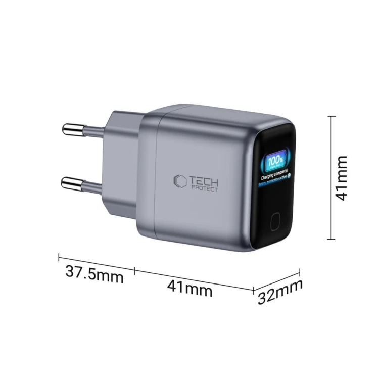 Ładowarka sieciowa Tech-Protect PowerVision NC45W-GaN USB-C Network Charger PD 45W Dark Grey