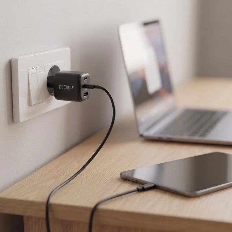 Ładowarka sieciowa Tech-Protect NCA100W-GAN-AVS 3-port Network Charger PD 3.2 100W / QC3.0 Black