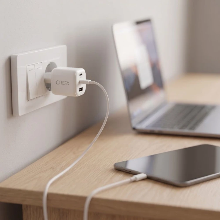 Ładowarka sieciowa Tech-Protect NCA100W-GAN-AVS 3-port Network Charger PD 3.2 100W / QC3.0 White