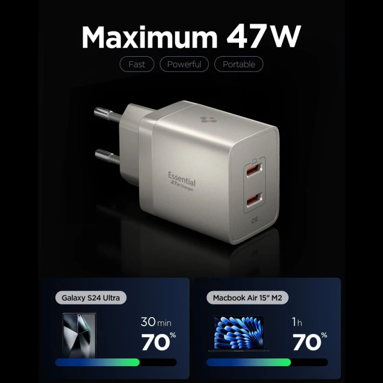 Ładowarka sieciowa Spigen EE472EU-GAN Essential 2xUSB-C Network Charger 47W Natural Titanium