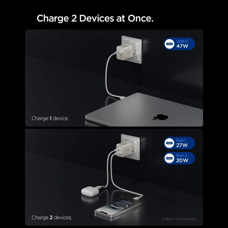 Ładowarka sieciowa Spigen EE472EU-GAN Essential 2xUSB-C Network Charger 47W Natural Titanium