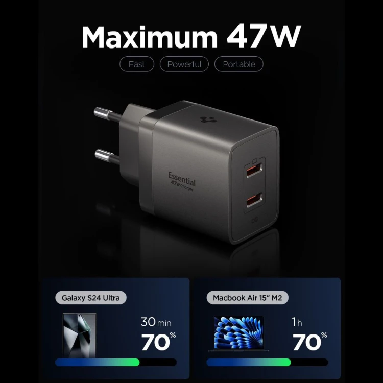 Ładowarka sieciowa Spigen EE472EU-GAN Essential 2xUSB-C Network Charger 47W Gunmetal