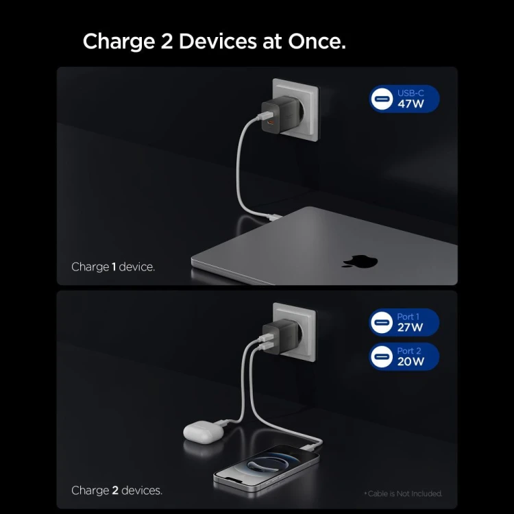 Ładowarka sieciowa Spigen EE472EU-GAN Essential 2xUSB-C Network Charger 47W Gunmetal