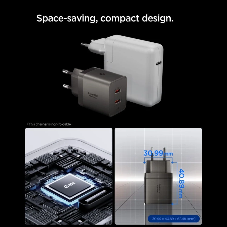 Ładowarka sieciowa Spigen EE472EU-GAN Essential 2xUSB-C Network Charger 47W Gunmetal