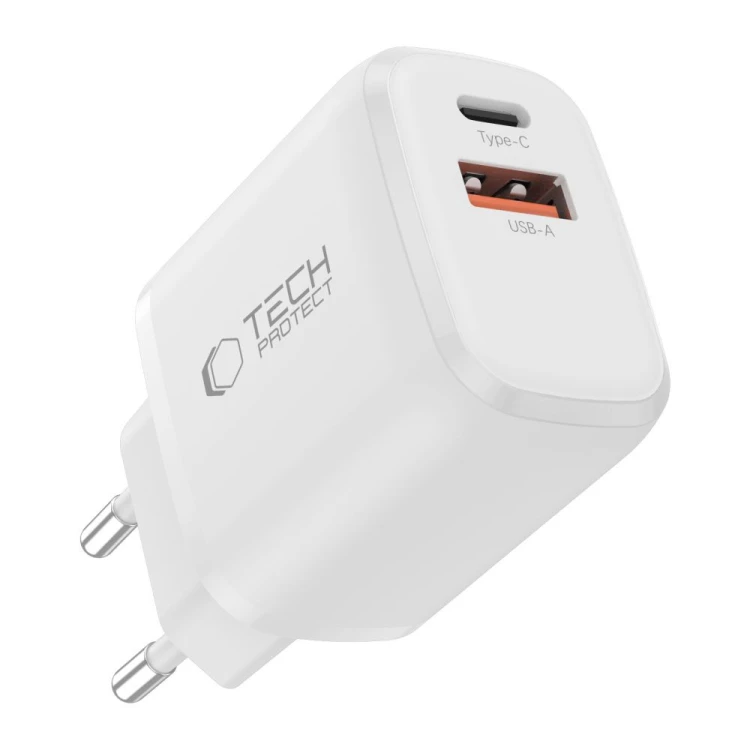 Ładowarka sieciowa Tech-Protect NCA65W-GAN USB-A, USB-C Network Charger PD 65W / QC3.0 White