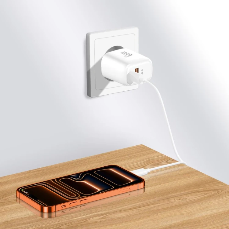 Ładowarka sieciowa Tech-Protect NCA65W-GAN USB-A, USB-C Network Charger PD 65W / QC3.0 White