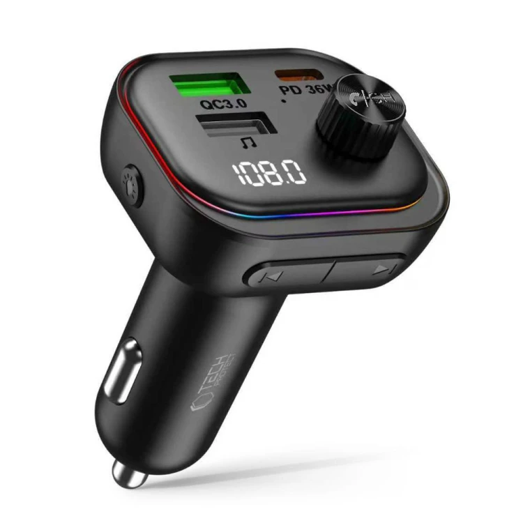 Ładowarka samochodowa Tech-Protect CC07 3-port Car Charger PD 54W + Transmiter FM Bluetooth Black