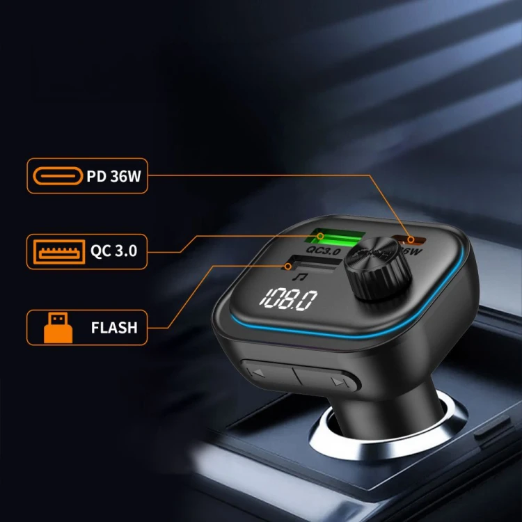 Ładowarka samochodowa Tech-Protect CC07 3-port Car Charger PD 54W + Transmiter FM Bluetooth Black