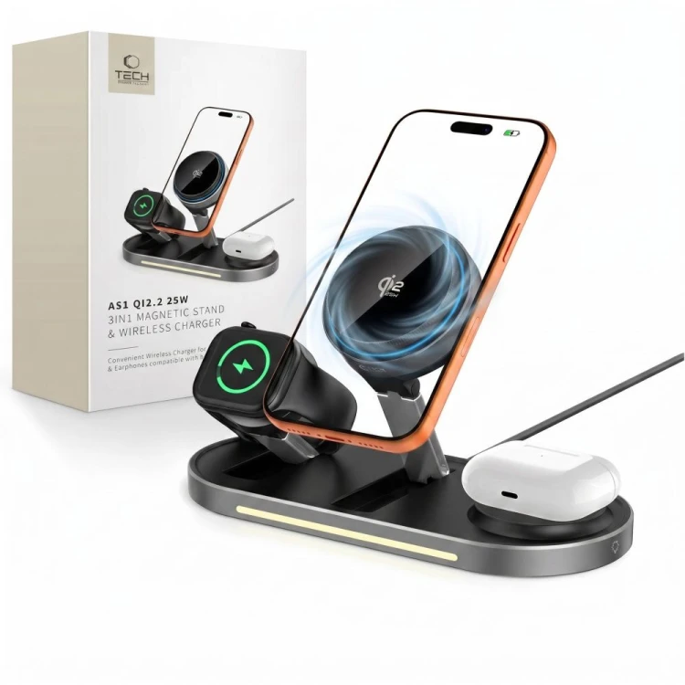 Ładowarka indukcyjna Tech-Protect A51 Arcticboost 3in1 Magnetic MagSafe Wireless Charger 25w Qi2.2 B