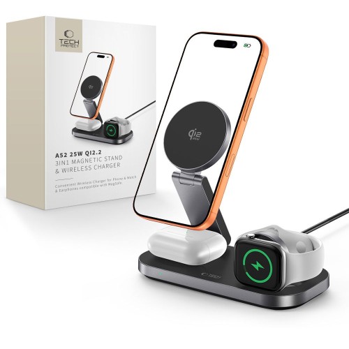 Ładowarka bezprzewodowa Tech-Protect A52 3in1 Magnetic MagSafe Wireless Charger 25W Qi2.2 Black