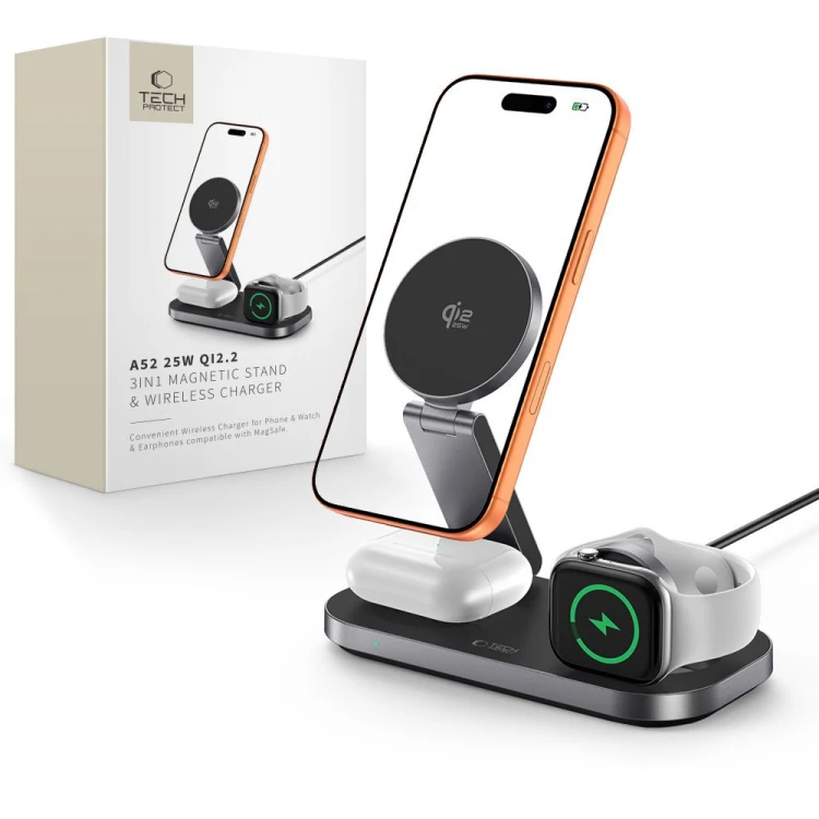 Ładowarka bezprzewodowa Tech-Protect A52 3in1 Magnetic MagSafe Wireless Charger 25W Qi2.2 Black