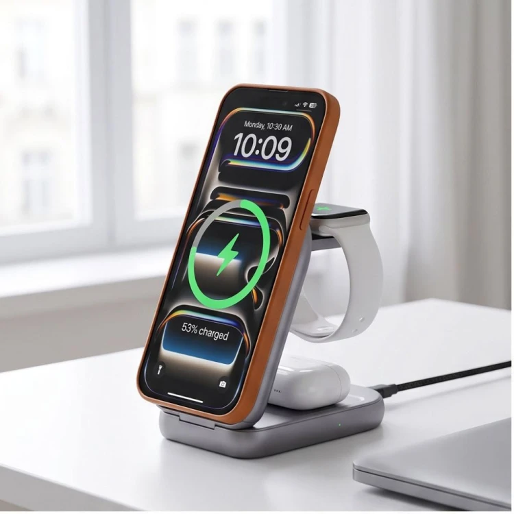 Ładowarka bezprzewodowa Tech-Protect A53 3in1 Magnetic MagSafe Wireless Charger 25W Qi2.2 Dark Grey