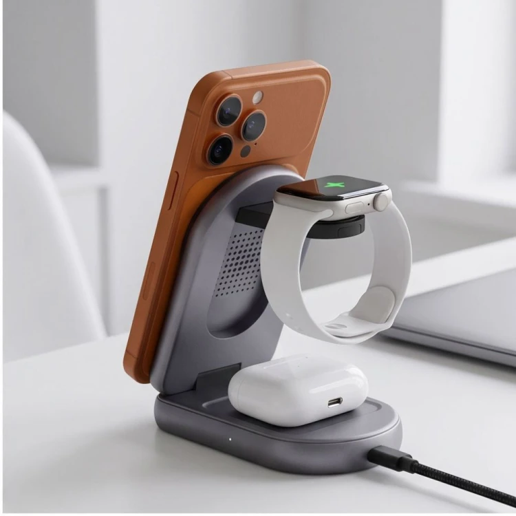 Ładowarka bezprzewodowa Tech-Protect A53 3in1 Magnetic MagSafe Wireless Charger 25W Qi2.2 Dark Grey