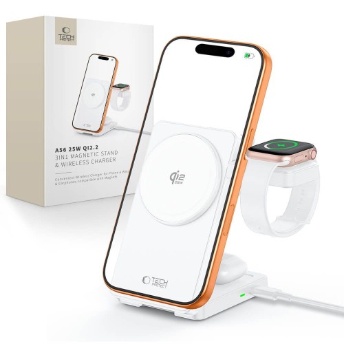 Ładowarka bezprzewodowa Tech-Protect A56 3in1 Magnetic MagSafe Wireless Charger 25W Qi2.2 White