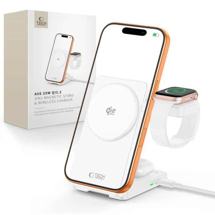 Ładowarka bezprzewodowa Tech-Protect A56 3in1 Magnetic MagSafe Wireless Charger 25W Qi2.2 White