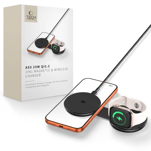 Ładowarka bezprzewodowa Tech-Protect A55 2in1 Magnetic MagSafe Wireless Charger 25W Qi2.2 Black