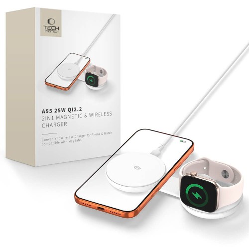 Ładowarka bezprzewodowa Tech-Protect A55 2in1 Magnetic MagSafe Wireless Charger 25W Qi2.2 White