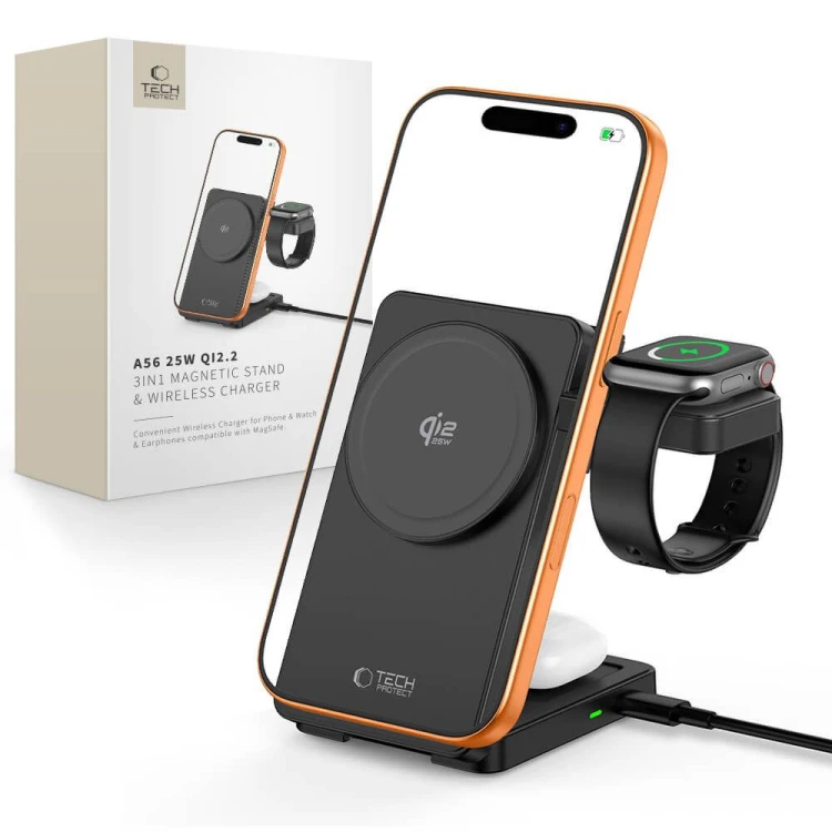 Ładowarka indukcyjna Tech-Protect A56 3in1 Magnetic MagSafe Wireless Charger 25W Qi2.2 Black