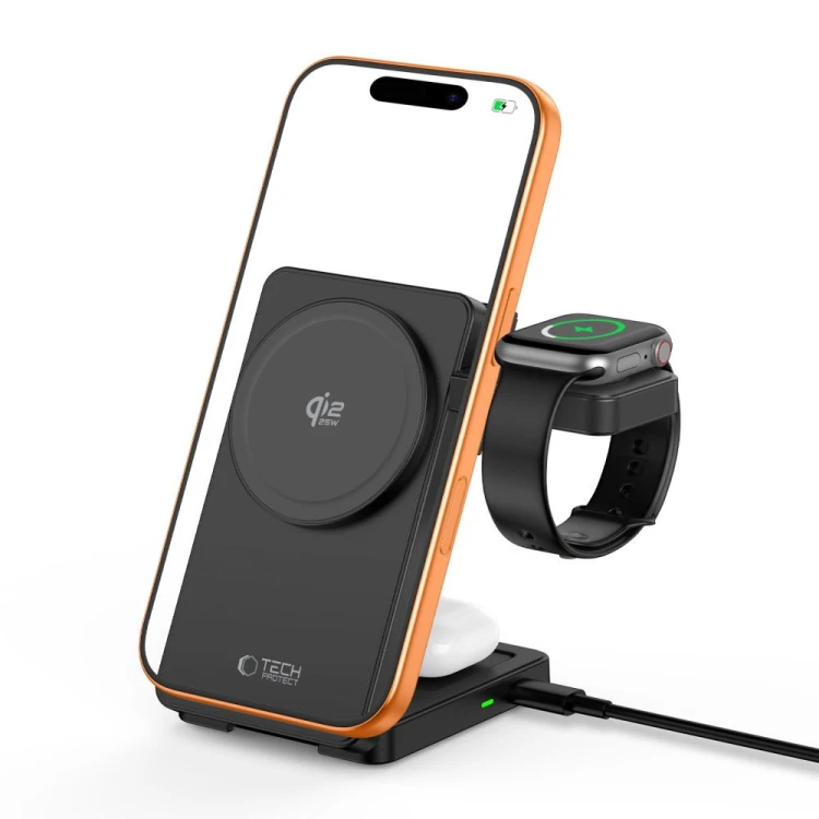 Ładowarka indukcyjna Tech-Protect A56 3in1 Magnetic MagSafe Wireless Charger 25W Qi2.2 Black