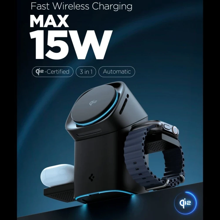 Ładowarka bezprzewodowa Spigen Essential EF223MS 3in1 Qi2 Rotary Magnetic MagSafe Wireless Charger B