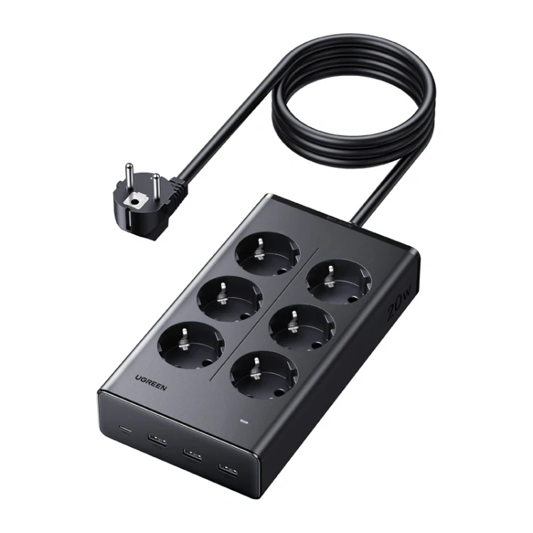 Listwa zasilająca UGREEN S622 6xAC + 3xUSB + USB-C GaN 1.5m (czarna)