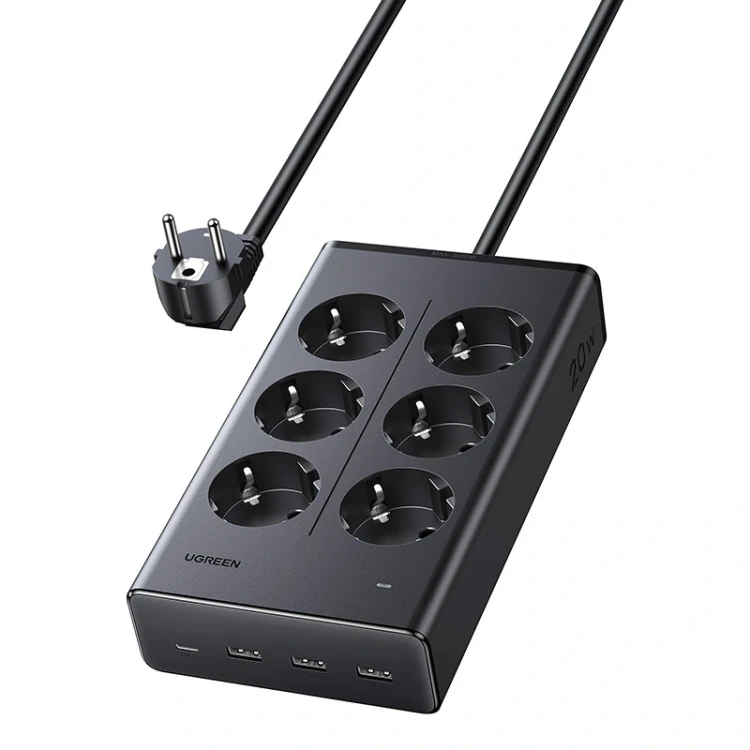 Listwa zasilająca UGREEN S622 6xAC + 3xUSB + USB-C GaN 1.5m (czarna)