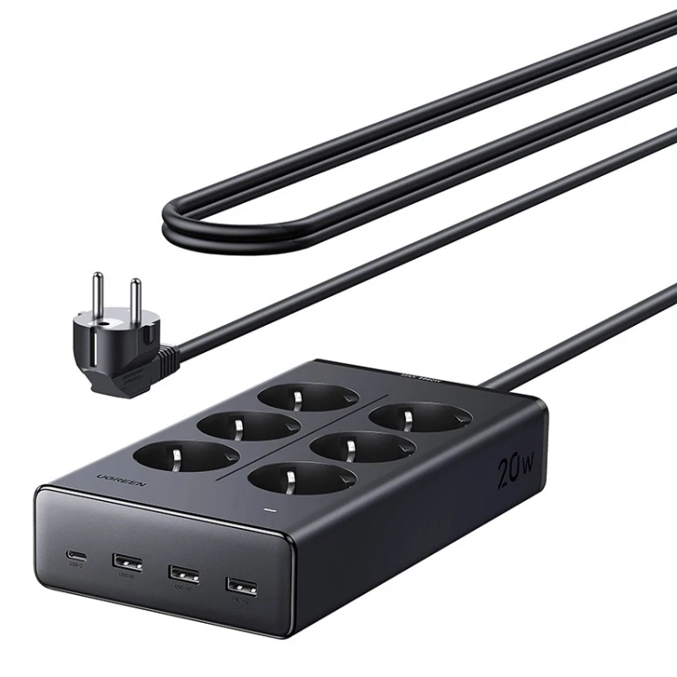 Listwa zasilająca UGREEN S622 6xAC + 3xUSB + USB-C GaN 1.5m (czarna)