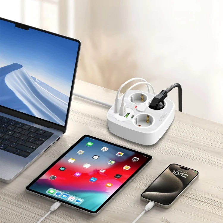Listwa zasilająca Tech-Protect PCS3X4 Power Strip 2xUSB-A, 2xUSB-C, 3xSocket AC 200cm White
