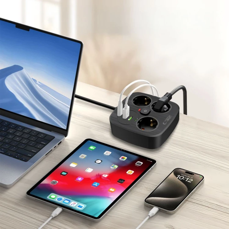 Listwa zasilająca Tech-Protect PCS3X4 Power Strip 2xUSB-A, 2xUSB-C, 3xSocket AC 200cm Black