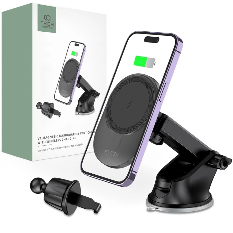 Uchwyt samochodowy z ładowarką bezprzewodową MagSafe Tech-Protect MM15W-V1 Dashboard & Vent Car Moun