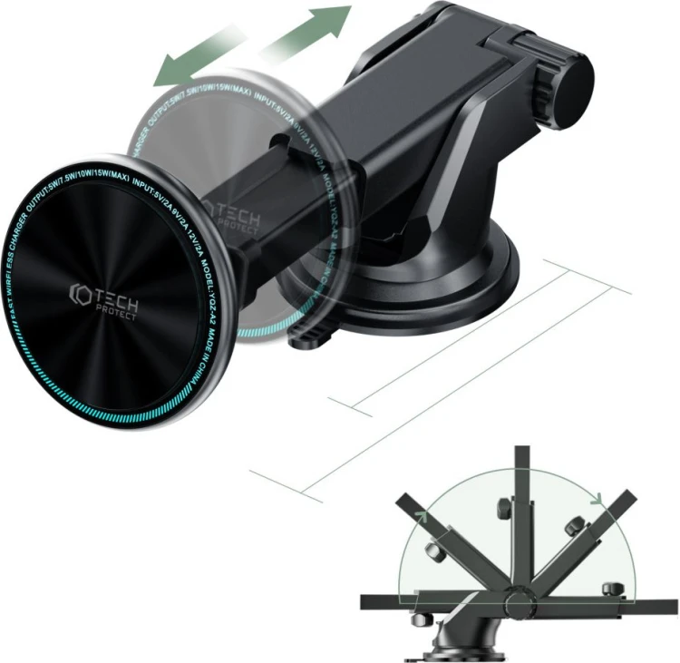 Uchwyt samochodowy Tech-Protect A2 Magnetic MagSafe Dash Car Mount Wireless Charger 15W Black