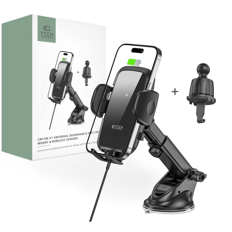 Uchwyt samochodowy z ładowarką bezprzewodową Tech-Protect CM15W-V1 Car Mount Wireless Charger 15W Bl