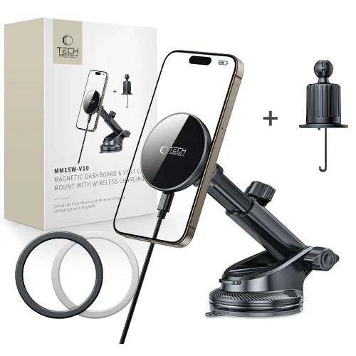 Uchwyt samochodowy na kokpit / do kratki z ładowarką bezprzewodową Tech-Protect MM15W-V10 Magnetic M