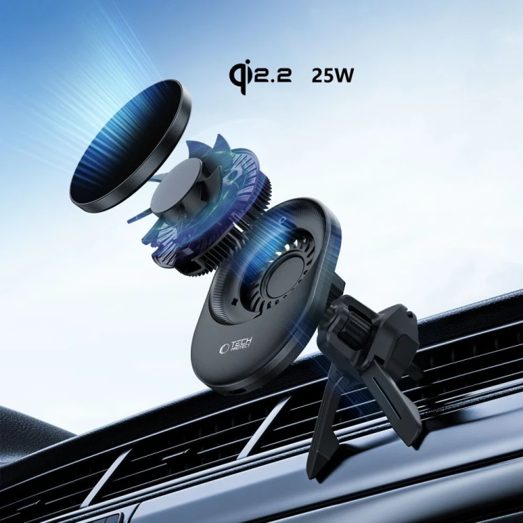 Uchwyt samochodowy na kokpit / szybę / do kratki z ładowarką bezprzewodową Tech-Protect V21 Magnetic