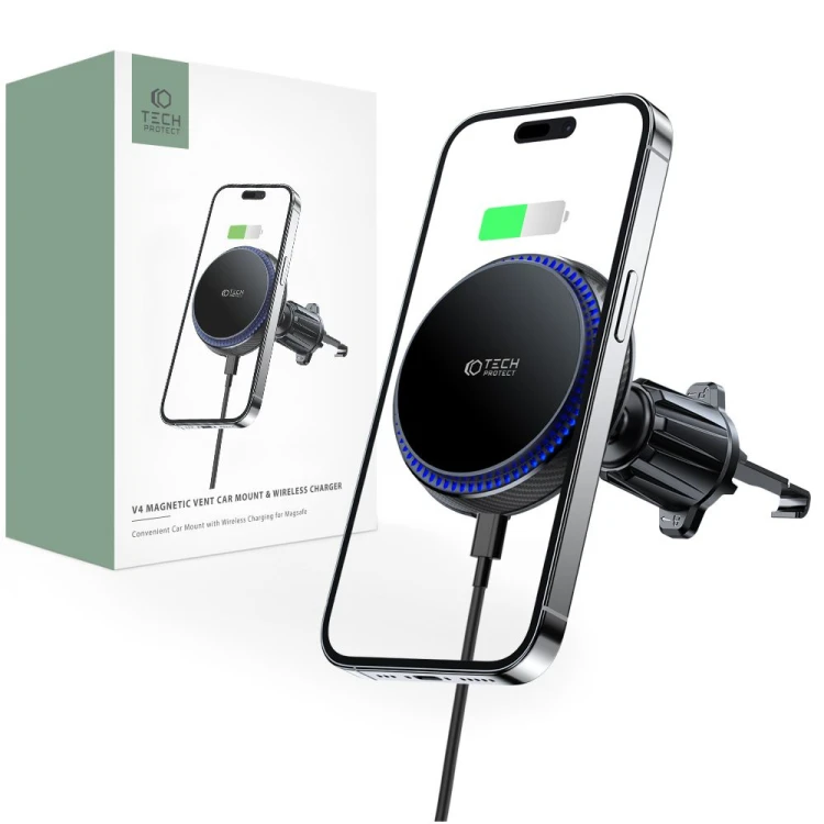 Uchwyt samochodowy z ładowarką bezprzewodową Tech-Protect MM15W-V4 Magnetic Magsafe Vent Car Mount W
