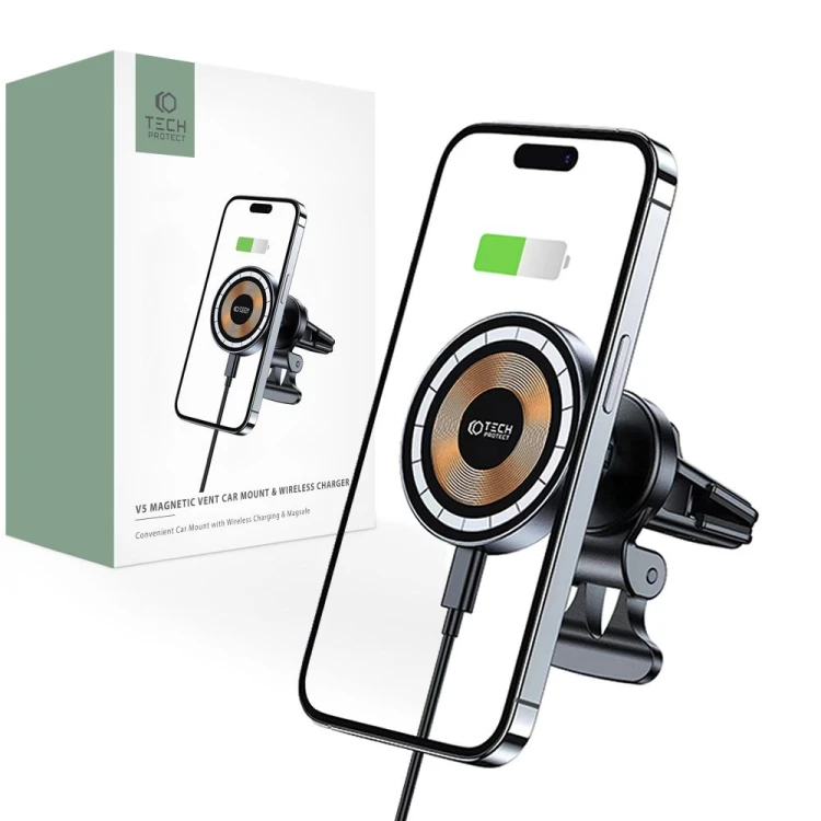 Uchwyt samochodowy z ładowarką bezprzewodową Tech-Protect MM15W-V5 Magnetic MagSafe Vent Car Mount W