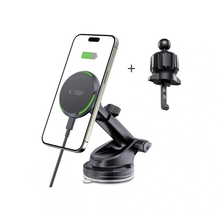 Uchwyt samochodowy Tech-Protect MM15W-V6 Qi2 Magnetic Magsafe Dashboard & Vent Car Mount Wireless Ch