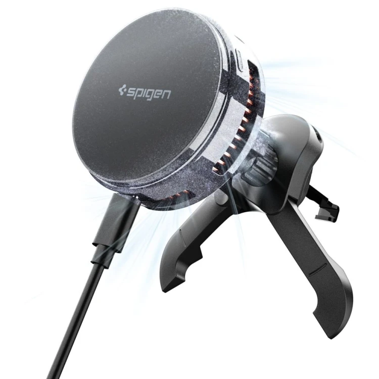 Uchwyt samochodowy do kratki z ładowarką indukcyjną Spigen Essential EV25MFAQ Qi2.2 Peltier Magnetic