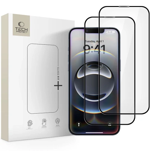Szkło hartowane Tech-Protect Glass Fit+ Apple iPhone 13 / 13 Pro / 14 / 17e / 16e Black [2 PACK]