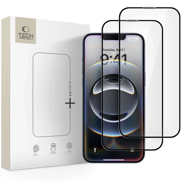 Szkło hartowane Tech-Protect Glass Fit+ Apple iPhone 13 / 13 Pro / 14 / 17e / 16e Black [2 PACK]