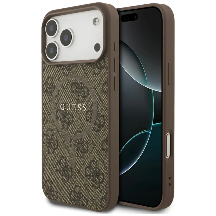 Etui Guess 4G Ring Classic Logo MagSafe do Apple iPhone 17 Pro Max brązowy