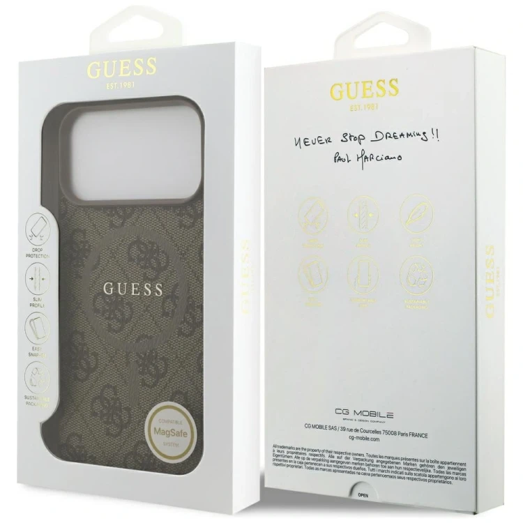 Etui Guess 4G Ring Classic Logo MagSafe do Apple iPhone 17 Pro Max brązowy