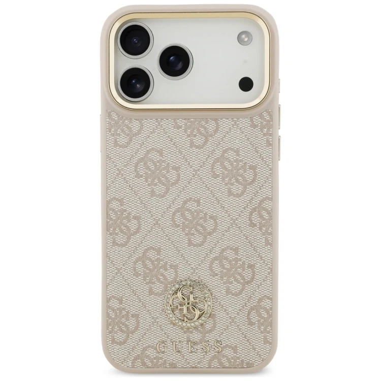 Etui Guess 4G Strass Logo & Big Strap Metal Buttons MagSafe do Apple iPhone 17 Pro Max różowy