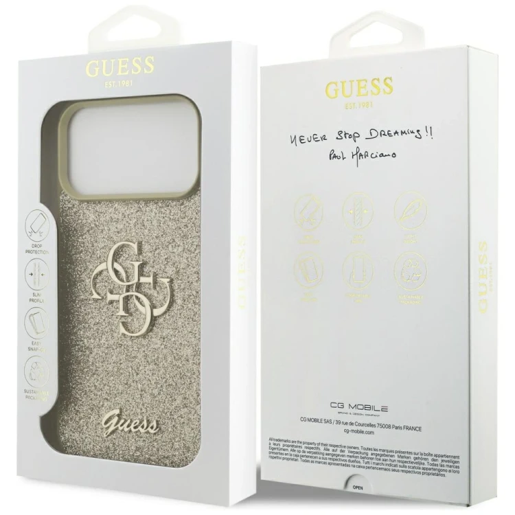 Etui Guess Fixed Glitter Big 4G do Apple iPhone 17 Pro Max złoty