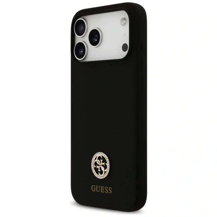 Etui Guess Silicone Logo Strass 4G MagSafe do Apple iPhone 17 Pro Max czarny
