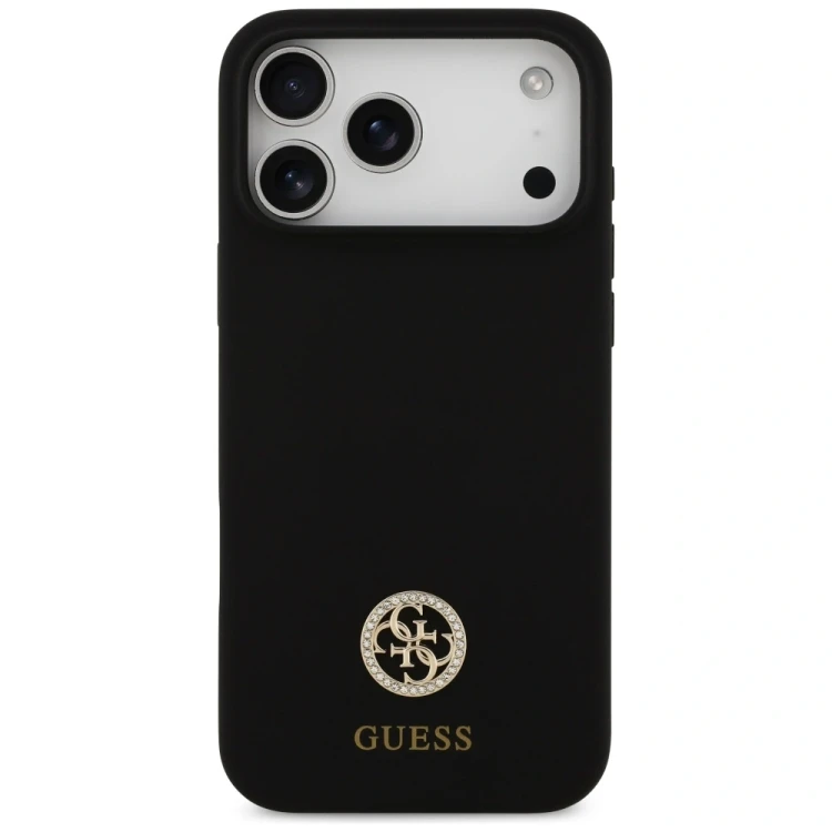 Etui Guess Silicone Logo Strass 4G MagSafe do Apple iPhone 17 Pro Max czarny