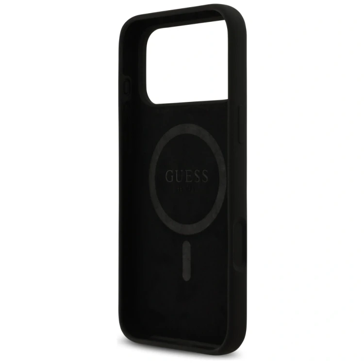 Etui Guess Silicone Logo Strass 4G MagSafe do Apple iPhone 17 Pro Max czarny