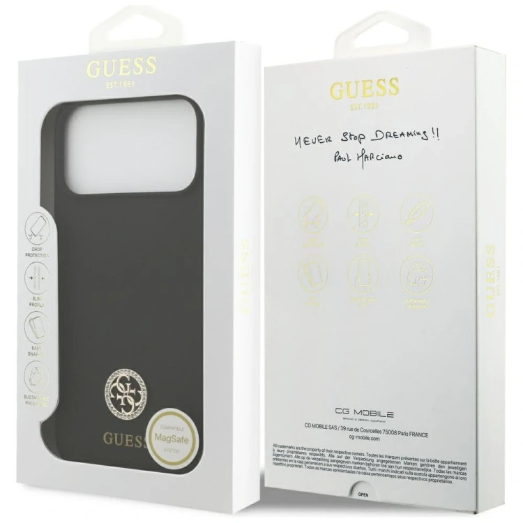 Etui Guess Silicone Logo Strass 4G MagSafe do Apple iPhone 17 Pro Max czarny