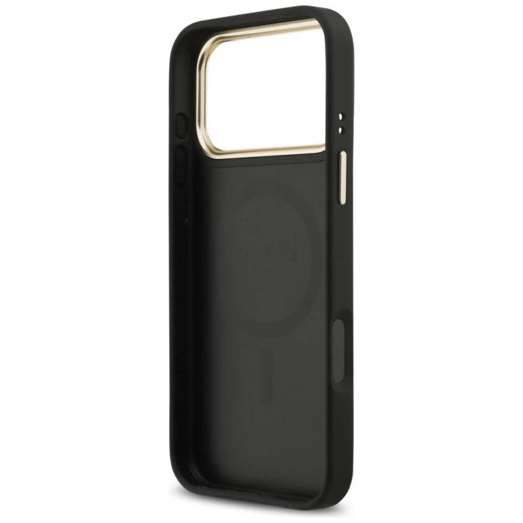 Etui Guess 4G Srtass Logo & Big Strap Metal Buttons MagSafe do Apple iPhone 17 Pro Max czarny