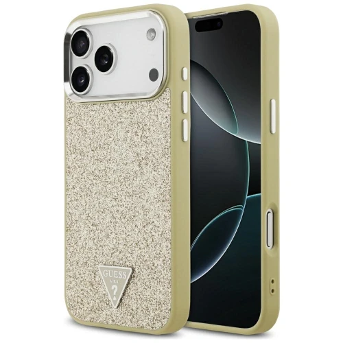 Etui Guess Glitter Triangle Logo MagSafe do Apple iPhone 17 Pro Max złoty
